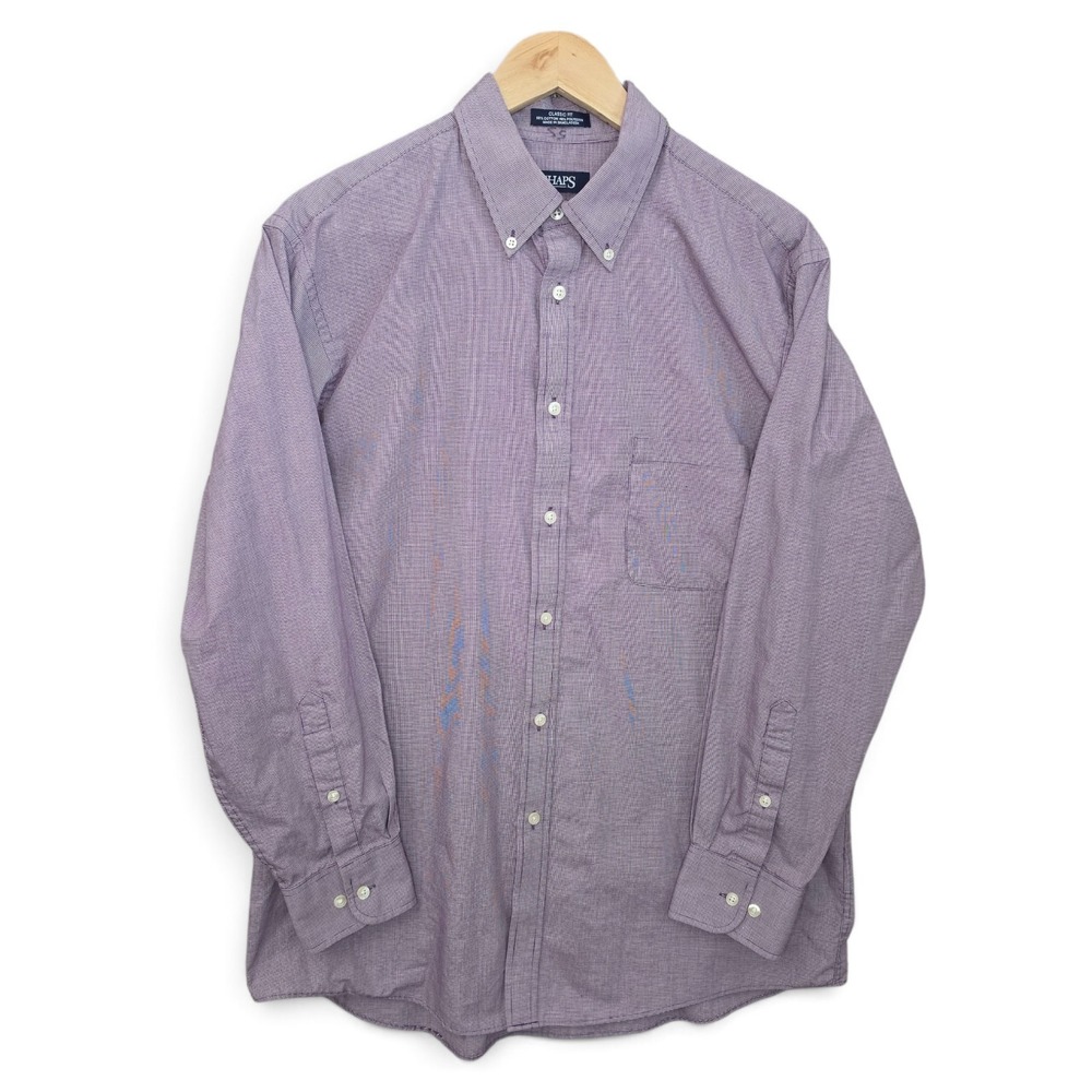 Chaps Dress Shirt Mens 16.5 32/33 Purple Classic Fit Button Down Wrinkle Free